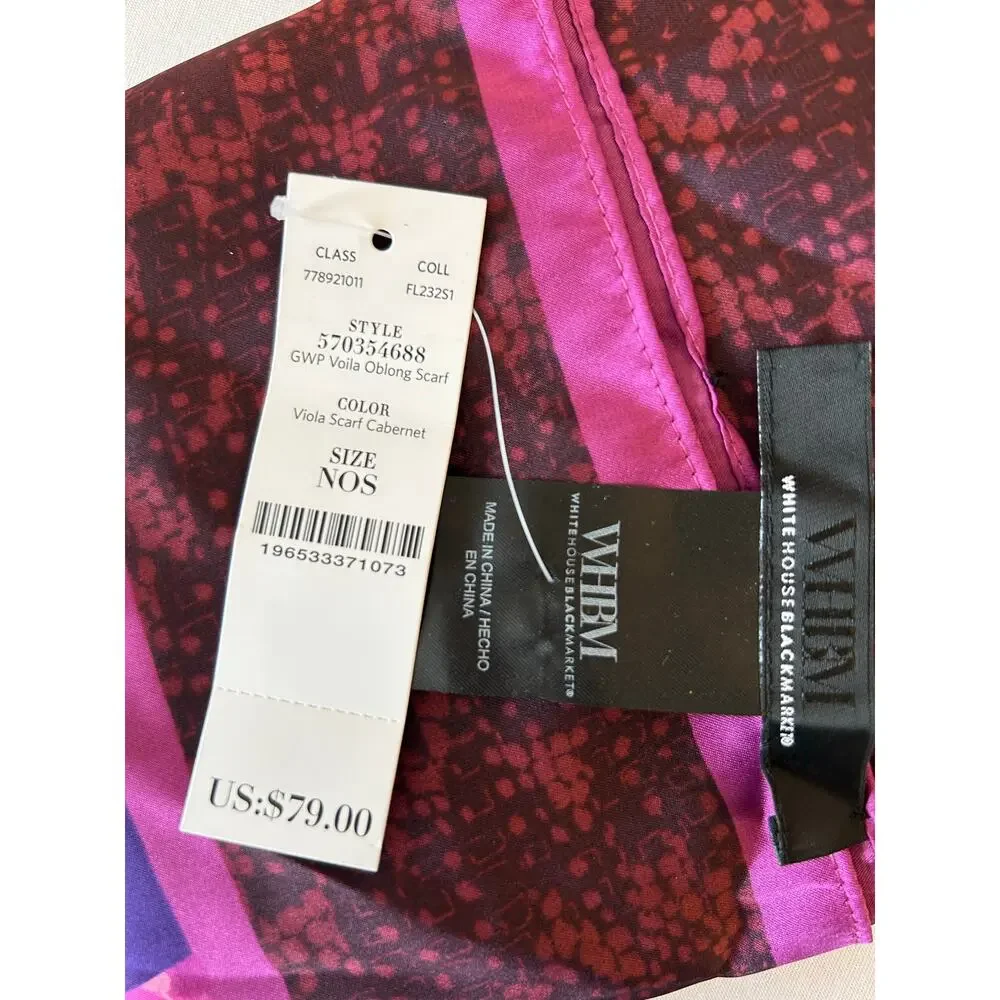 White House Black Market Viola Oblong Scarf Floral Pink‎ Purple NWT